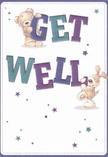 Brimming with playful optimism, this get well card illustration feels as welcoming as a stroll past the colourful flower stands of Crouch End's Broadway. Two delightful figures-a soft teddy bear and a floppy-eared puppy-spring from the art in a joyful tableau of compassion, their gentle smiles encouraging resilience. The bear reaches over vivid letterforms spelling 'Get Well,' their indigo and teal colours glowing brightly against a serene cream background. Twinkling stars in shades of blue and purple dance around them, hinting at the quiet wonders of recovery and hope, much like a fresh floral bouquet designed to comfort. The detailed fur textures beg to be touched, offering an emotional embrace meant to reassure anyone feeling under the weather. As a local florist might arrange each stem with purpose, so too does this card gather every visual detail to create a heartfelt, optimistic message-perfect for delivering warmth and support across Crouch End and beyond.